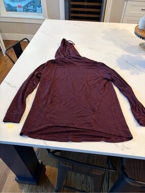 CAbi Heathered Plum Hooded Long Sleeve Top - Size Small